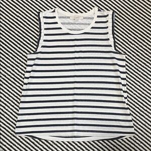 LOFT Women's Dark Grey and White Striped Breezy Tank Top